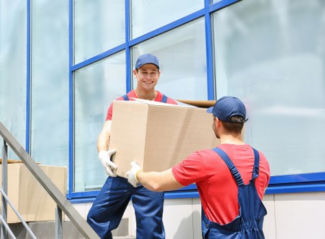 House movers working on a Pimlico residential street