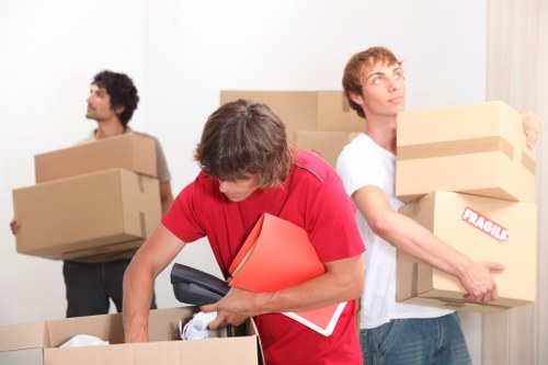 Packed moving boxes ready for house removals in Pimlico